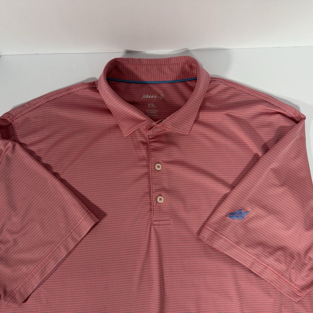 Johnnie-O Men's‎ XXL Coral/Peach Stripe Performance Golf Polo Shirt